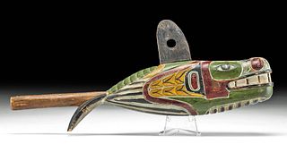 Late 19th C. Tlingit Wooden Painted Orca Rattle