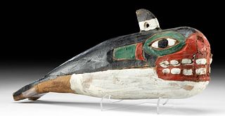 Early 20th C. Native American Tlingit Wood Orca Rattle