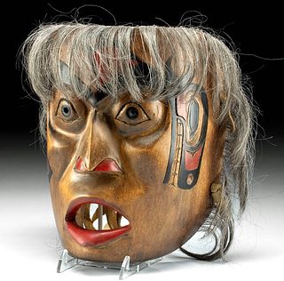 20th C. Pacific Northwest Coast Wood Mask w/ Horsehair