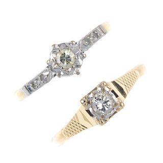 Two diamond rings. To include an 18ct gold illusion-set brilliant-cut diamond with single-cut diamon