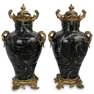 Pair Of Marble & Gilt Bronze Urns