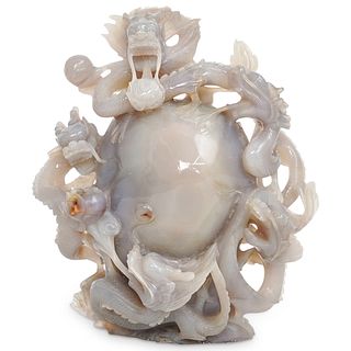 Chinese Carved Agate Dragon Sculpture
