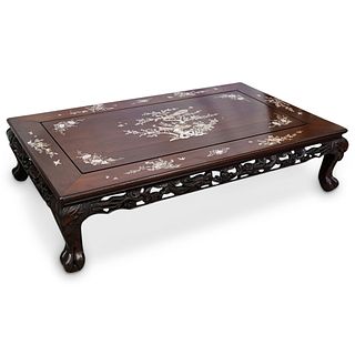Chinese Abalone Inlaid Carved Wood Table