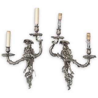 Pair of Sherle Wagner Silvered Brass Sconces
