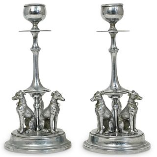 English Silver Plate Figural Dog Candle Holders