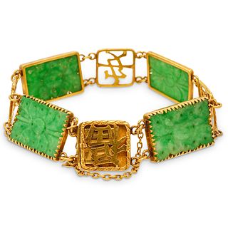 Chinese 20k Gold and Jadeite Linked Bracelet