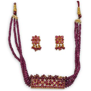 Oriental 22k Gold and Ruby Jewelry Set
