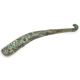 Chinese Archaic Bronze, Turquoise and Silver Belt Hook