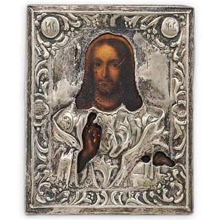 Antique Russian Silver Mounted Icon