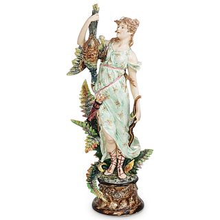 Goddess Diana Large Majolica Pottery Figure