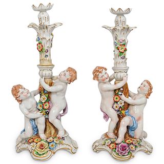 (2 Pc) Von Schierholz Dresden Porcelain Candle Holders