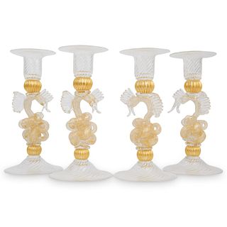(4Pc) Venetian Salviati Seahorse Candlestick Set