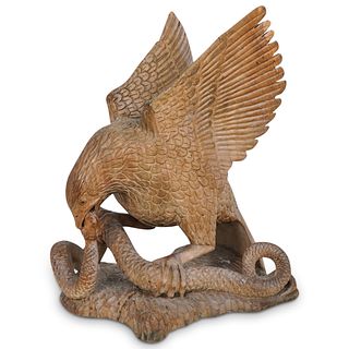 Hand Carved Wood Eagle & Snake Sculpture