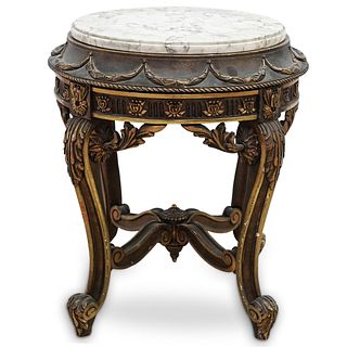 French Wood & Marble Round Pedestal