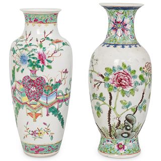 (2 Pc)Chinese Famille Verte Porcelain Vases