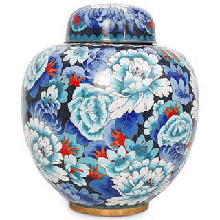 Chinese Blue Floral Cloisonne Large Lidded Urn
