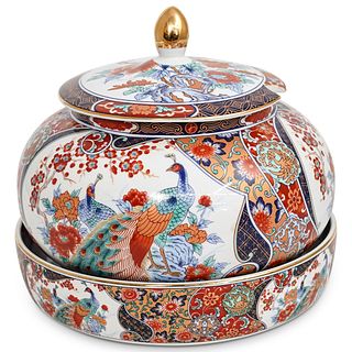 (2 Pc) Japanese Imari Porcelain Tureen & Plate Set