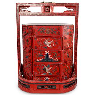 Antique Chinese Lacquered Wedding Basket