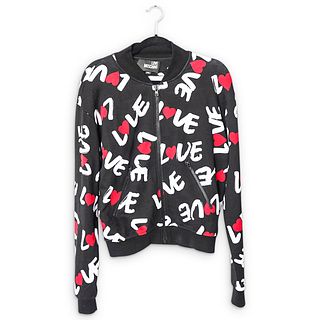 Moschino Love Print Zip Up Cotton Black Sweatshirt