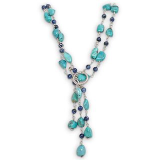 Sterling Beaded Turquoise and Lapis Necklace