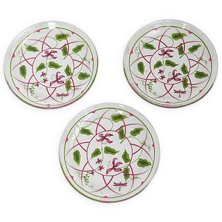 (3Pc) Lynn Chase Painted Glass Plate Set