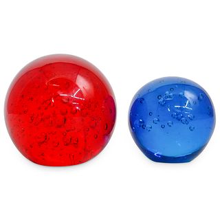 (2Pc) Bubble Glass Murano Paperweights