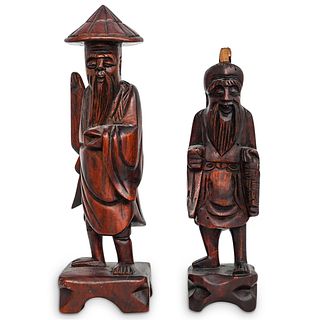 Pair of Chinese Carved Wood Figures
