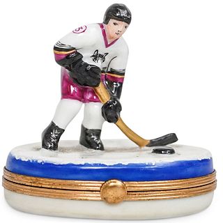 Limoges Hockey Player Porcelain Trinket Box