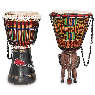 Pair of African Wood Drums
