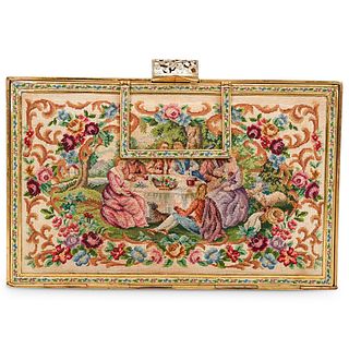 (2 Pc) Antique Petit Point Tapestry Clutch Purses
