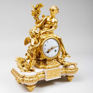 Tiffany & Co. Gilt-Bronze and Marble Cupid and Venus Mantel Clock