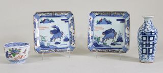 Two Chinese Hand-Painted Square Plates