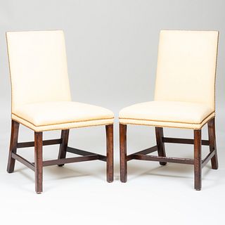Pair of George III Mahogany and Linen Upholstered Side Chairs