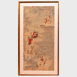 Chinese Scroll Fragment of Immortals in a Landscape