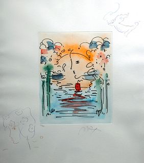 Signed Peter Max Etching w/ Drawings - Better World