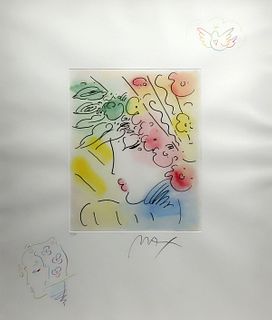 Signed Peter Max Etching w/ Drawings - Blushing Beauty