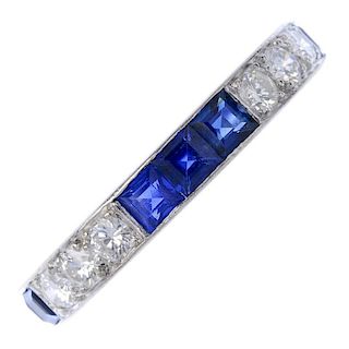 An 18ct gold sapphire and diamond half-circle eternity ring. Designed as a series of brilliant-cut d