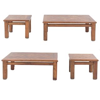 Lote de 4 mesas. México, SXX. Elaboradas en madera y aglomerado. Consta de: 2 de centro y 2 laterales. 44 x 120 x 80 cm (mayor)
