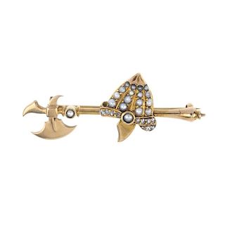 A late 19th century gold split pearl and diamond brooch. Designed as a rose-cut diamond and graduate