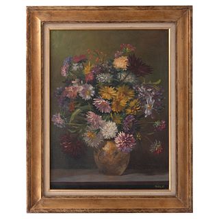 MAKRAY. Bodegón con flores. Firmado. Óleo sobre tela. Enmarcado. 80 x 60 cm