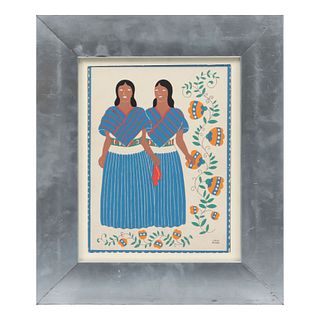 CARLOS MÉRIDA . "Otomíes ", de la carpeta Mexican Costume. 1941 Firmada en plancha. Serigrafía sin número de tiraje.
