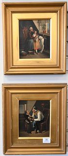 Two Piece Lot, to include Continental School (20th Century), Interior Scenes, oil on tin, both signed indistinctly lower right, in matching gilt frame