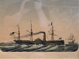 "Le Humboldt, Paquebot de New York-au-Havre", circa 1851, printed by Turgis, lithograph with hand coloring on paper, sight size 9 1/2" x 14 1/2".