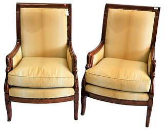 Pair of French Style Mahogany Chairs, height 40 inches, width 25 inches.