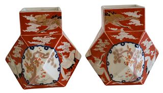 Pair of Japanese Angular Porcelain Vessels, height 5 3/4 inches.