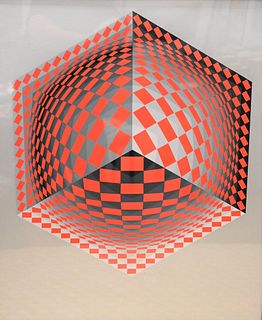 Victor Vasarely (French, 1906 - 1997), serigraph in colors on paper, "Mertan", pencil signed and numbered 19/250 in the lower right, matting with wate