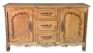 Louis XV Fruitwood Style Sideboard, having doors and drawers, height 43 inches, width 75 inches, depth 23 1/2 inches. Provenance: Waterfront Estate, S