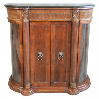 Empire Style Demilune Server, having granite top over four doors, height 36 inches, top 13" x 36".