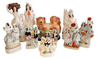 Ten Piece Figural Staffordshire Group, tallest 12 1/2 inches.
