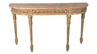 Chambertin Console Table, Louis Quatorze Design, having Duquesa Rosada marble, height 33 inches, width 55 inches, depth 16 1/2 inches. Provenance: Tro